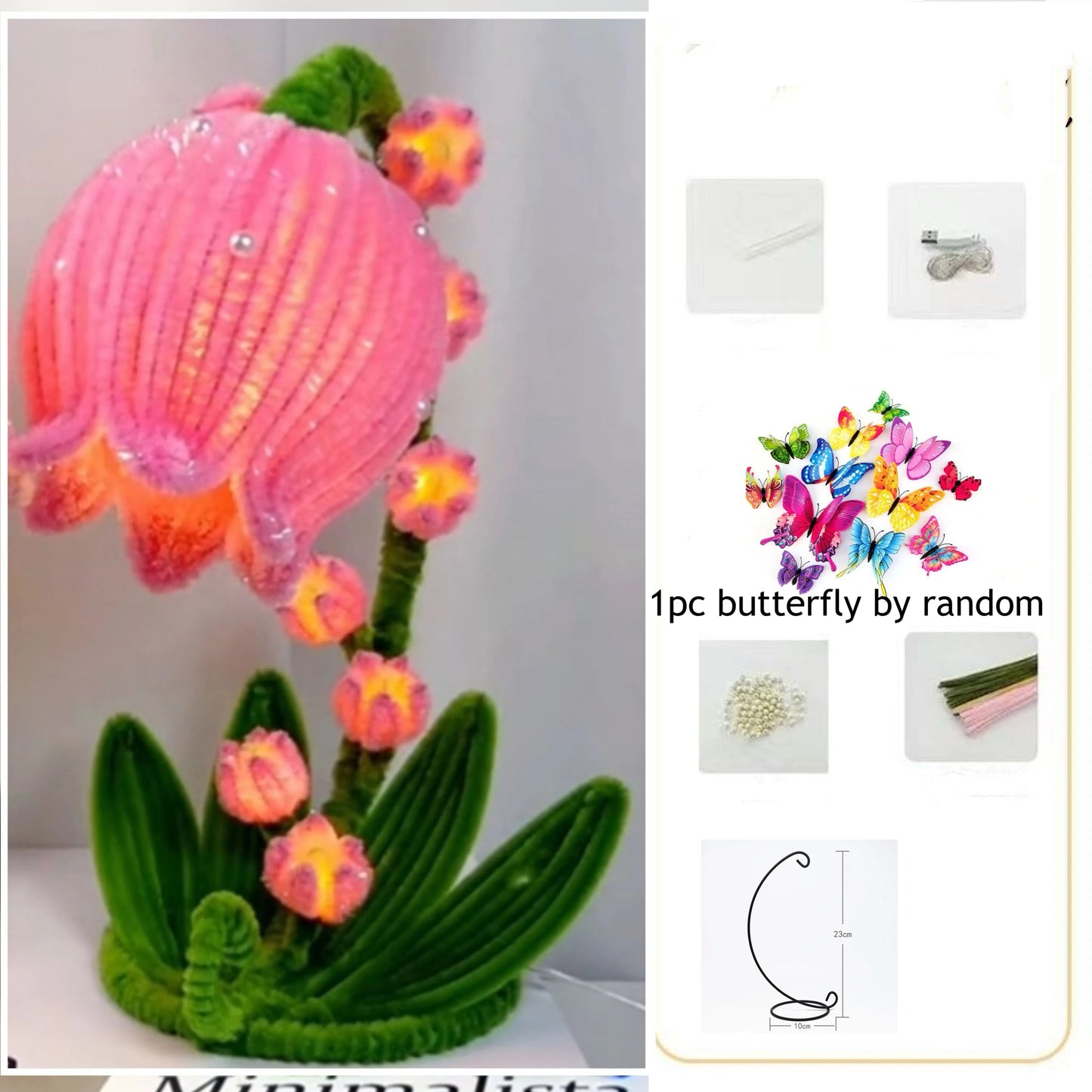 DIY kits Lily of the valley flower lamp glitter pipe cleaner kits with 1pcs butterfly for home decoration