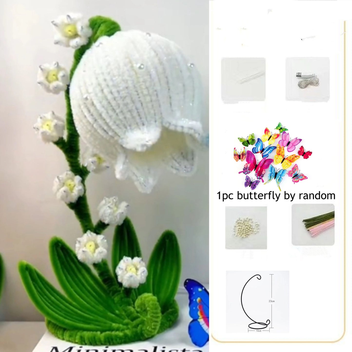 DIY kits Lily of the valley flower lamp glitter pipe cleaner kits with 1pcs butterfly for home decoration