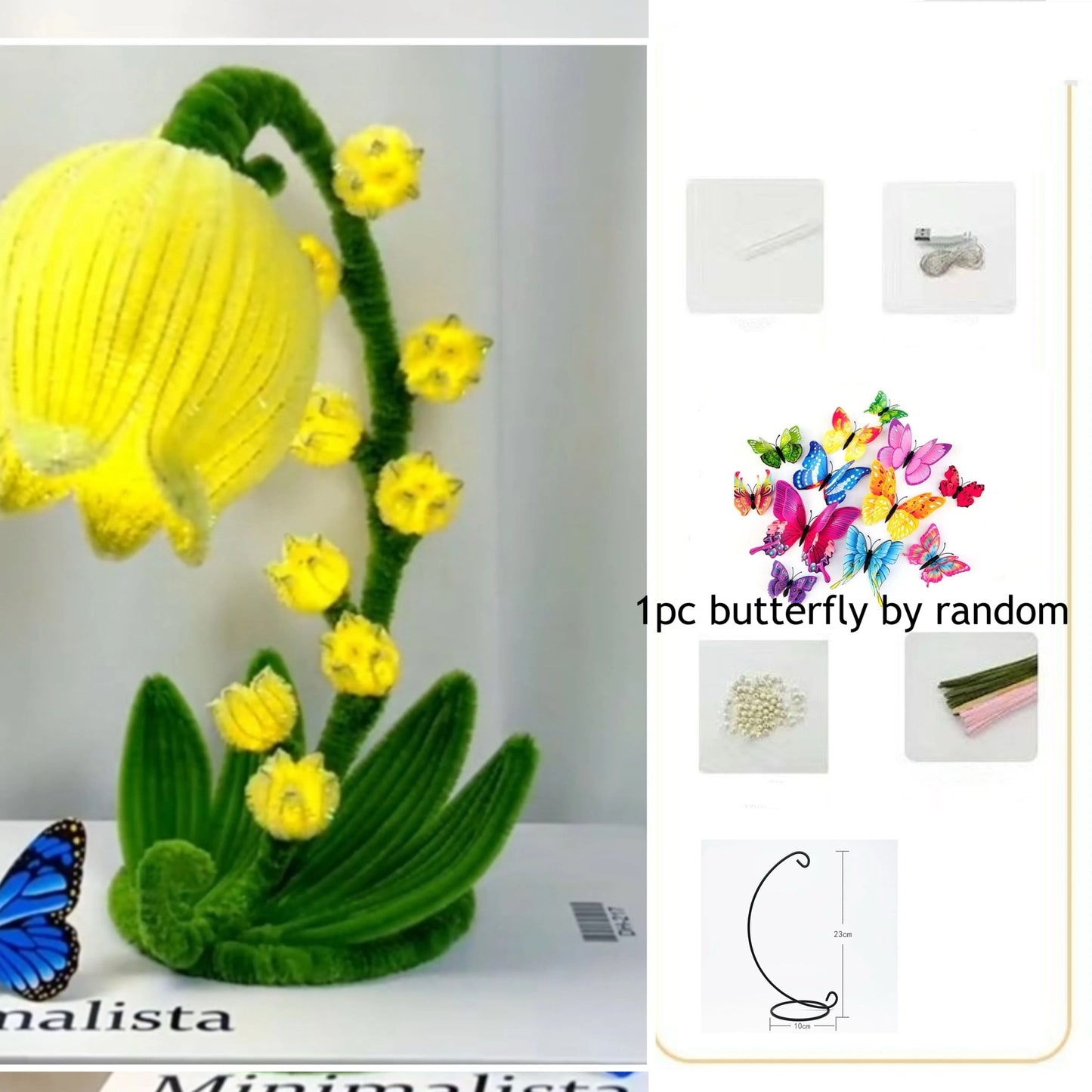 DIY kits Lily of the valley flower lamp glitter pipe cleaner kits with 1pcs butterfly for home decoration