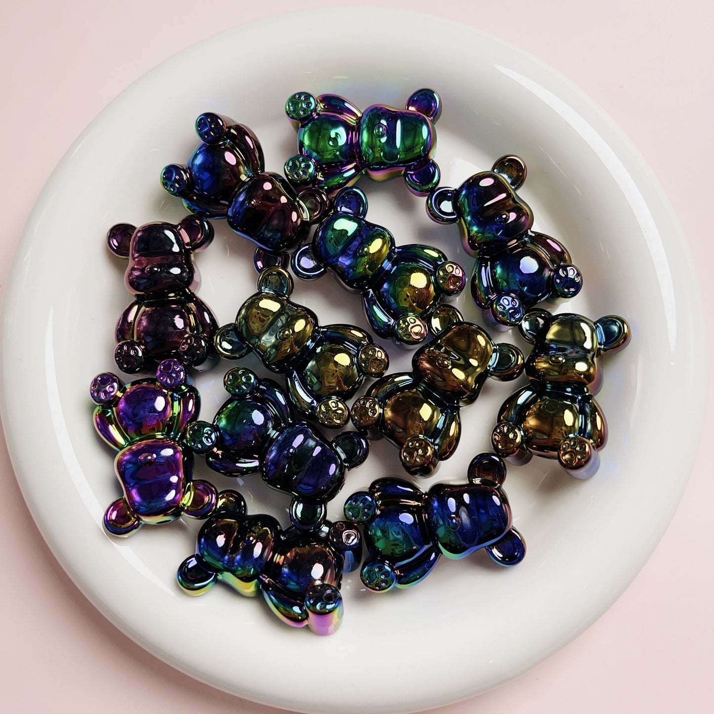 UV luminous dual color bear straight hole loose bead DIY phone chain keychain car hanging bead material accessories