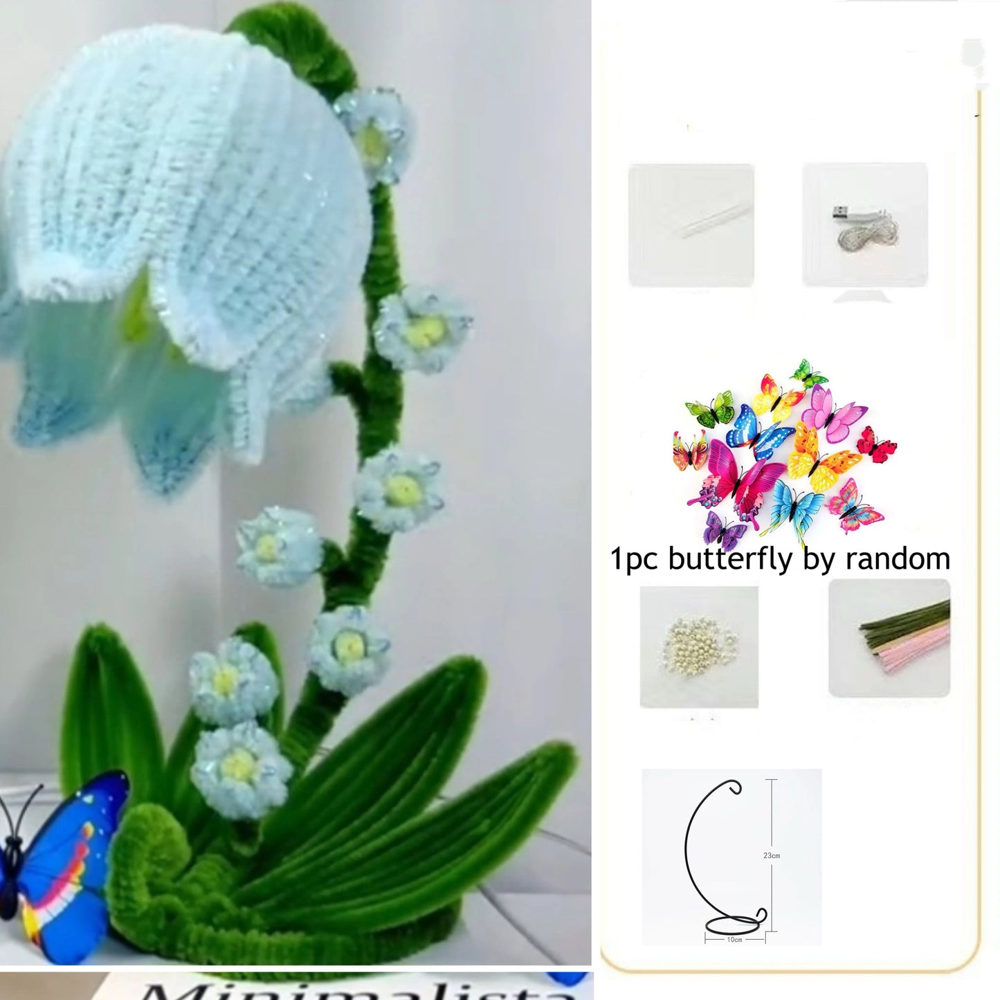 DIY kits Lily of the valley flower lamp glitter pipe cleaner kits with 1pcs butterfly for home decoration