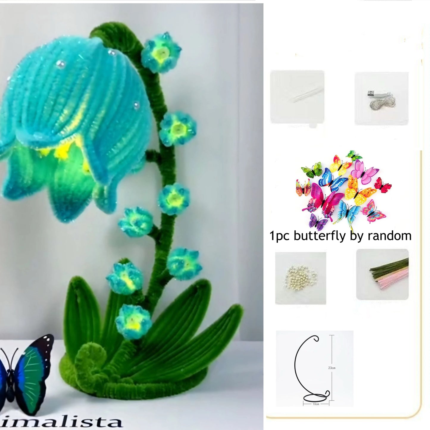 DIY kits Lily of the valley flower lamp glitter pipe cleaner kits with 1pcs butterfly for home decoration