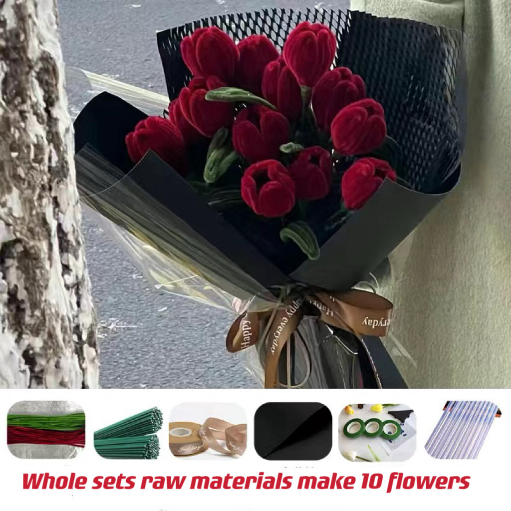DIY Raw Material Tulip Flowers Kits Chenille Stems Pipe Cleaners Fuzzy Wire Whole Sets Flowers Birthday Gift Home Craft Flowers Handcraft