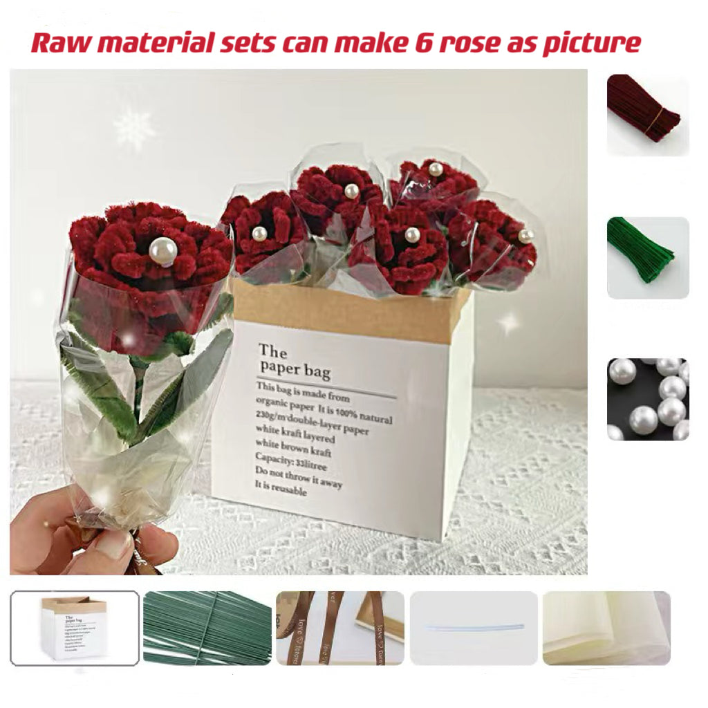 DIY Raw Material Rose Flowers Kits Chenille Stems Pipe Cleaners Fuzzy Wire Whole Sets Flowers Birthday Gift Home Craft Flowers Handcraft