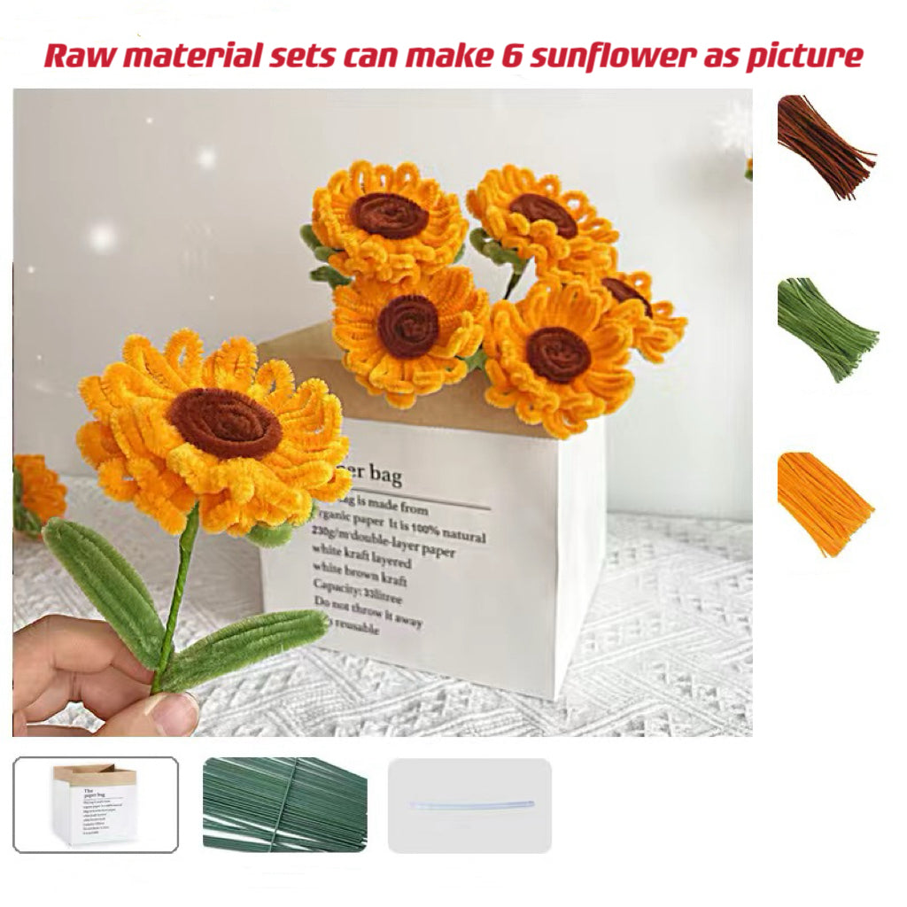 DIY Raw Material Sunflowers Kits Chenille Stems Pipe Cleaners Fuzzy Wire Whole Sets Flowers Birthday Gift Home Craft Flowers Handcraft