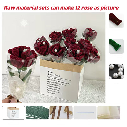 DIY Raw Material Rose Flowers Kits Chenille Stems Pipe Cleaners Fuzzy Wire Whole Sets Flowers Birthday Gift Home Craft Flowers Handcraft