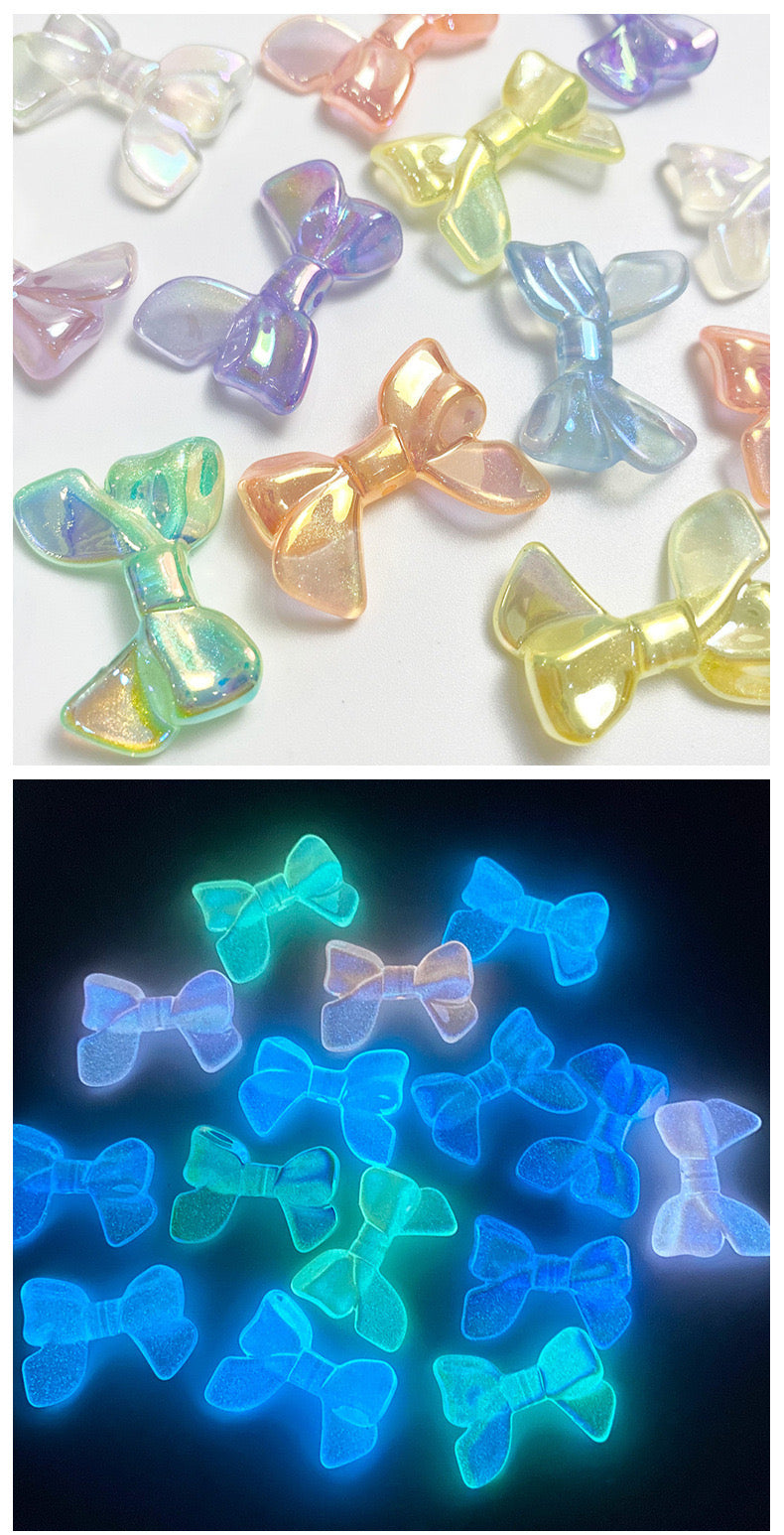 DIY handmade Colorful UV Bow Tie Beads Night Light Phone keychain Material, jewelry accessories
