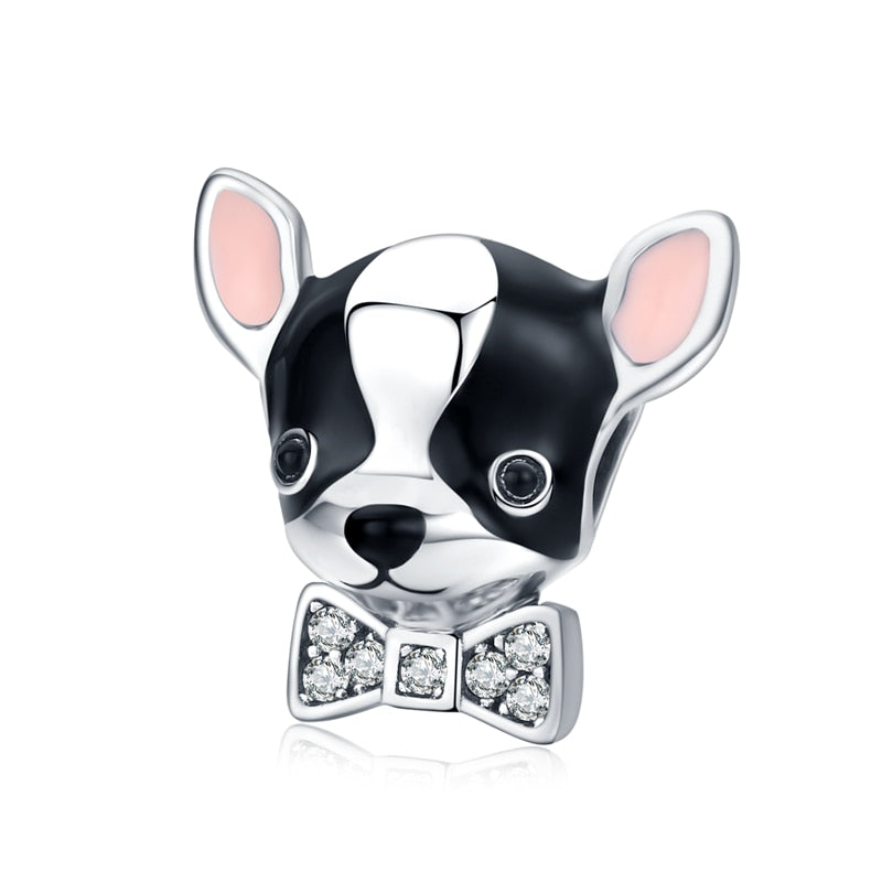 WOSTU Dog Charms 925 Sterling Silver Zirconia Animal Pooch Doggy Bulldog Beads Fit Original Bracelet Pendant DIY Jewelry