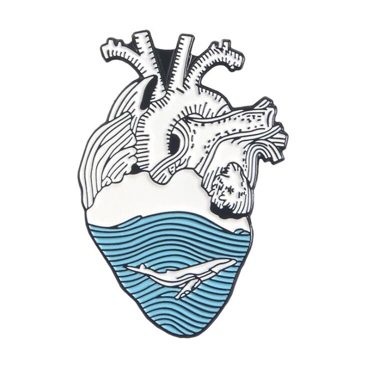 Cartoon Fun Heart Modeling Enamel Brooch Ocean Whale Spray Flower Butterfly Love Eyes Drawing Switch Alloy Badge Pin Jewelry