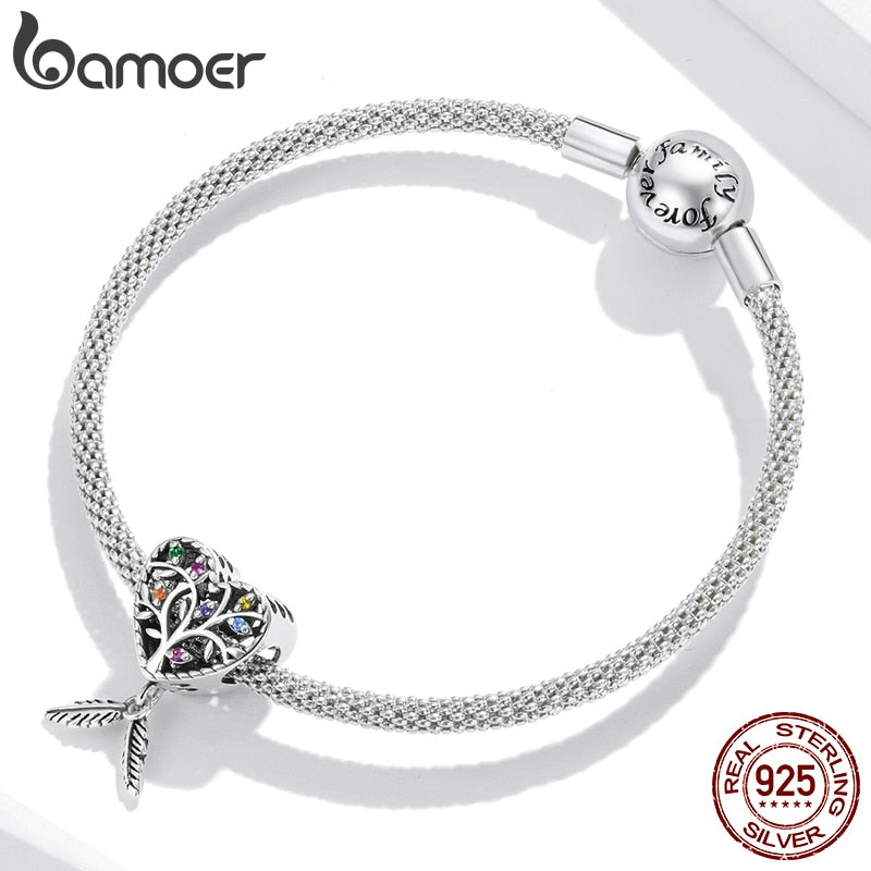 bamoer Silver Tree of Life Charm for Original Bracelet Real 925 Sterling Silver Colorful CZ Jewelry Making beads Women SCC1768
