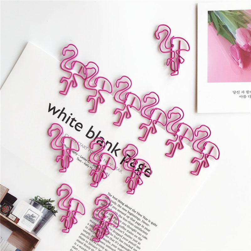 12Pcs/lot Flamingo Bookmark Planner Paper Clip Metal Material Bookmarks for Book Stationery School Office Supplies H0368