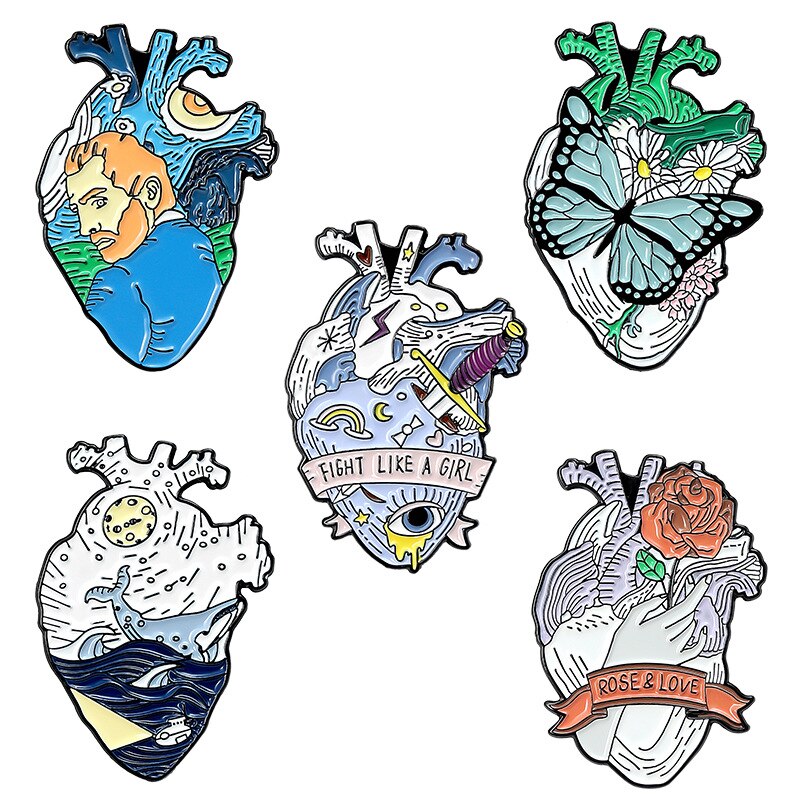 Cartoon Fun Heart Modeling Enamel Brooch Ocean Whale Spray Flower Butterfly Love Eyes Drawing Switch Alloy Badge Pin Jewelry