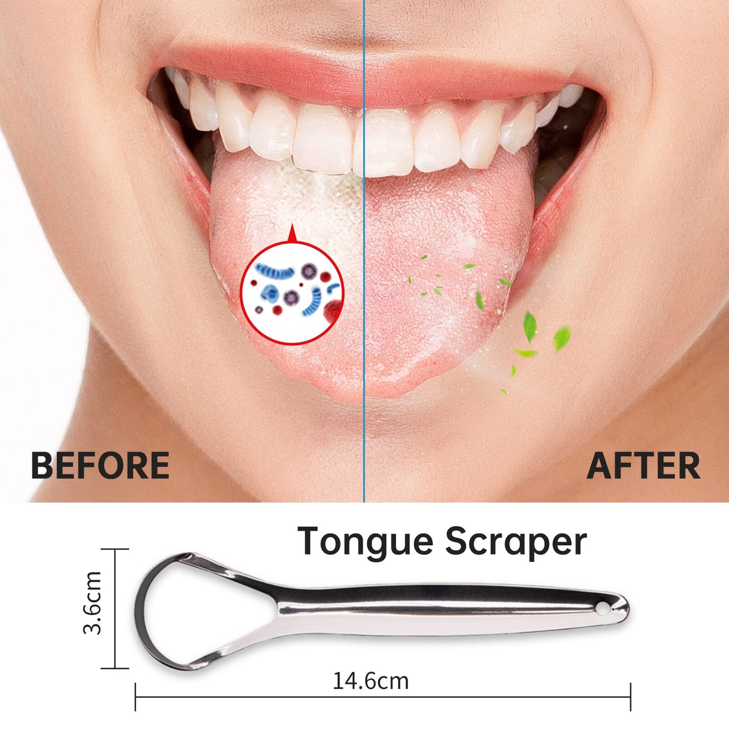 Y-Kelin Hot Sale Stainless Steel Tongue Scraper Metal  Cleaner Reusable &amp; Eco-friendly Brush Fresh Breath Oral Care