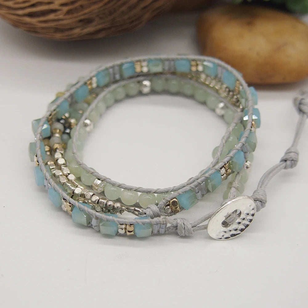 Amlog-Bracelet triple rond en perles bohème, cadeau pour colonne vertébrale