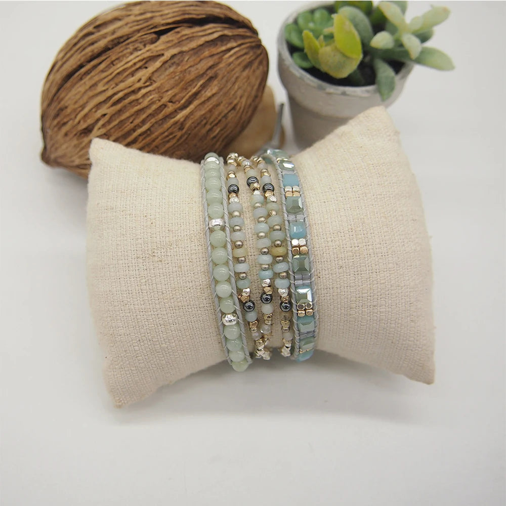 Amlog-Bracelet triple rond en perles bohème, cadeau pour colonne vertébrale
