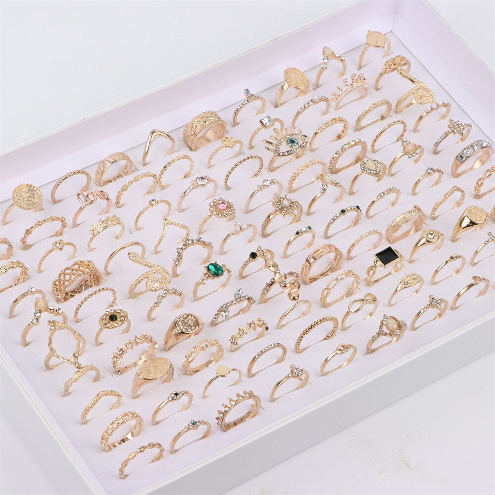 30pcs/Lot Hot Fashion Finger Rings For Women New Big Flower Cutout Skull Spider Animal Leaf Love Snake Jewelry Gifts