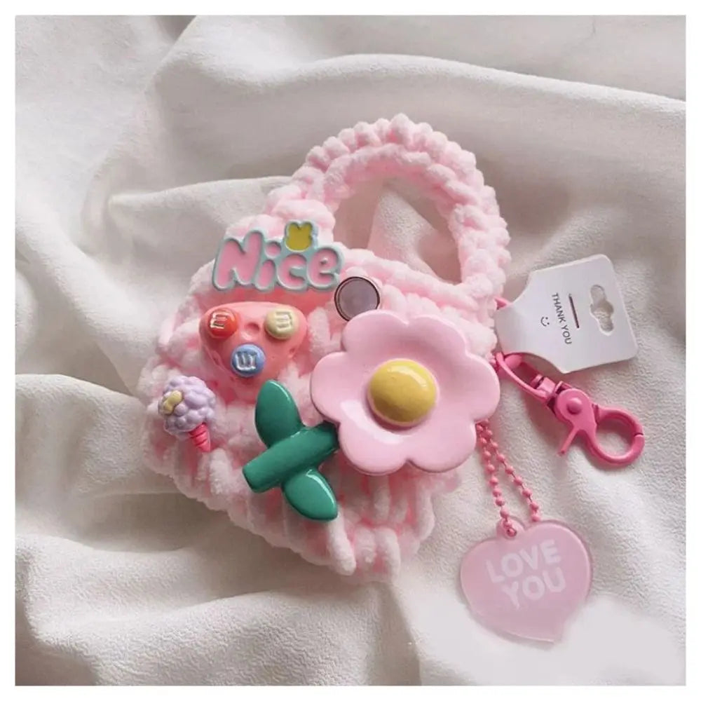 Flower Crochet Keychain Creative Earphone Storage Bag Candy Color Pendant Earphone Case Bluetooth Headset Cover for Airpods 1/2