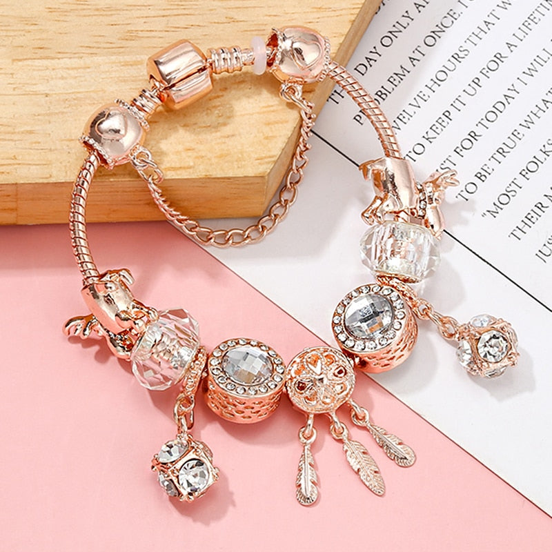 Foreign Trade Supply Rose Gold Crystal Charm Ladies Bracelet DIY Jewelry Boutique Brand Ladies Bracelet Gift Direct Sales