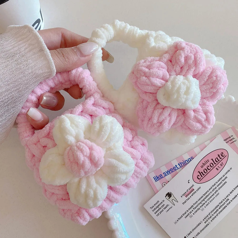 Cute Pink Knitted Flower Handbag Earphone Case For apple AirPod Pro 2 Headphone Cover Flowers Package Bag For AirPods 3 1 Bags