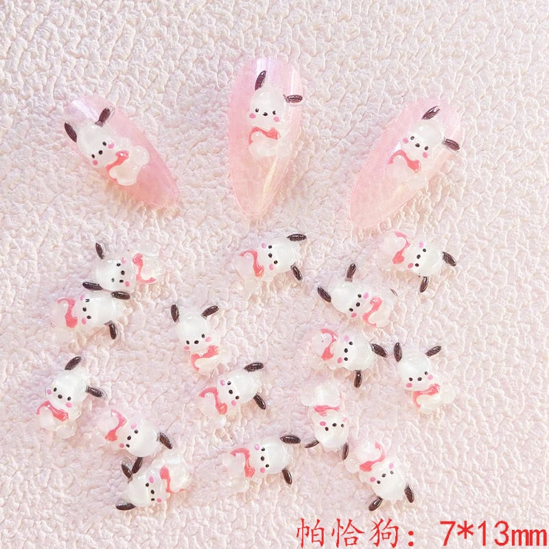 20Pcs Sanrio Hello Kitty False Nail Patches Kuromi Anime MyMelody DIY Parts Jewelry Accessories Sweet Style Cartoon Toys Gift