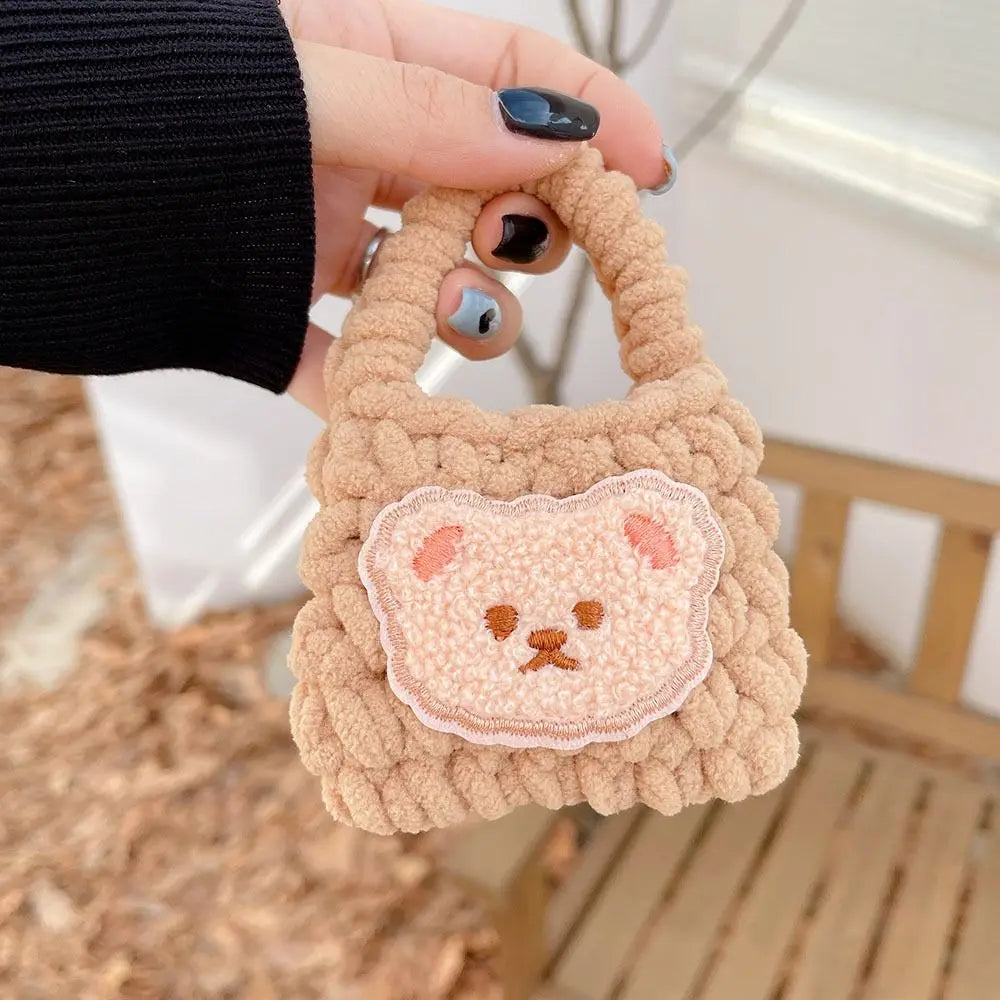 Plush Knitting Bear Bag Shell For Airports 1 2 Pro/Airpods 3 Pro 2 Headset Case Fluffy Bluetooth Earphone Charging Box Cover