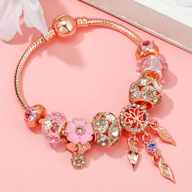 Foreign Trade Supply Rose Gold Crystal Charm Ladies Bracelet DIY Jewelry Boutique Brand Ladies Bracelet Gift Direct Sales