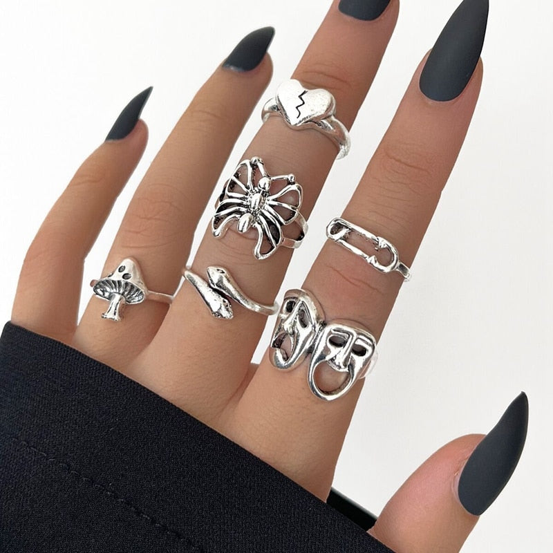 30pcs/Lot Factory Wholesale Alloy Finger Rings For Women HOT New Big Flower Cutout Skull Spider Animal Leaf Love Snake Jewelry