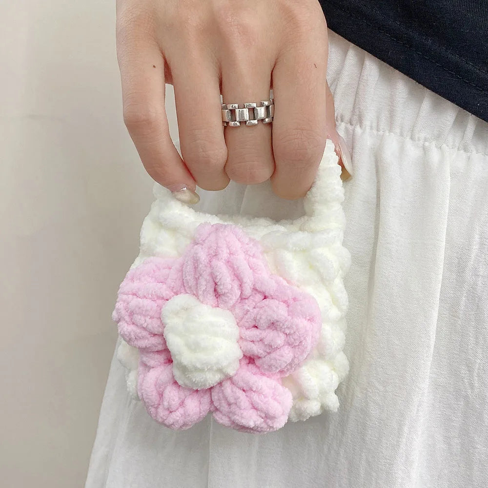 Cute Pink Knitted Flower Handbag Earphone Case For apple AirPod Pro 2 Headphone Cover Flowers Package Bag For AirPods 3 1 Bags