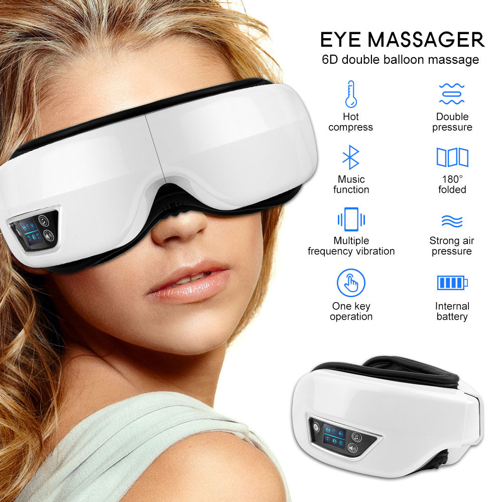 6D Smart Airbag Vibration Eye Massager Eye Care Instrumen Heating Bluetooth Music Relieves Fatigue And Dark Circles With Heat