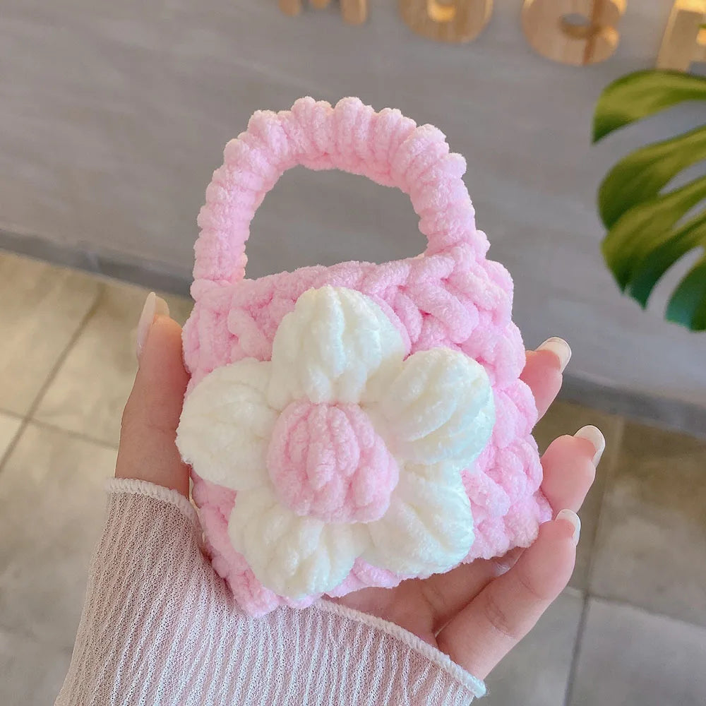 Cute Pink Knitted Flower Handbag Earphone Case For apple AirPod Pro 2 Headphone Cover Flowers Package Bag For AirPods 3 1 Bags