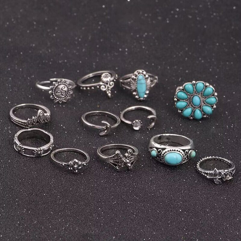 30pcs/Lot Mix Style Size Fashion Green Resin Big Shield Alloy Finger Rings Girls Party Woman Flower Crown Sun Moon Jewelry Gifts