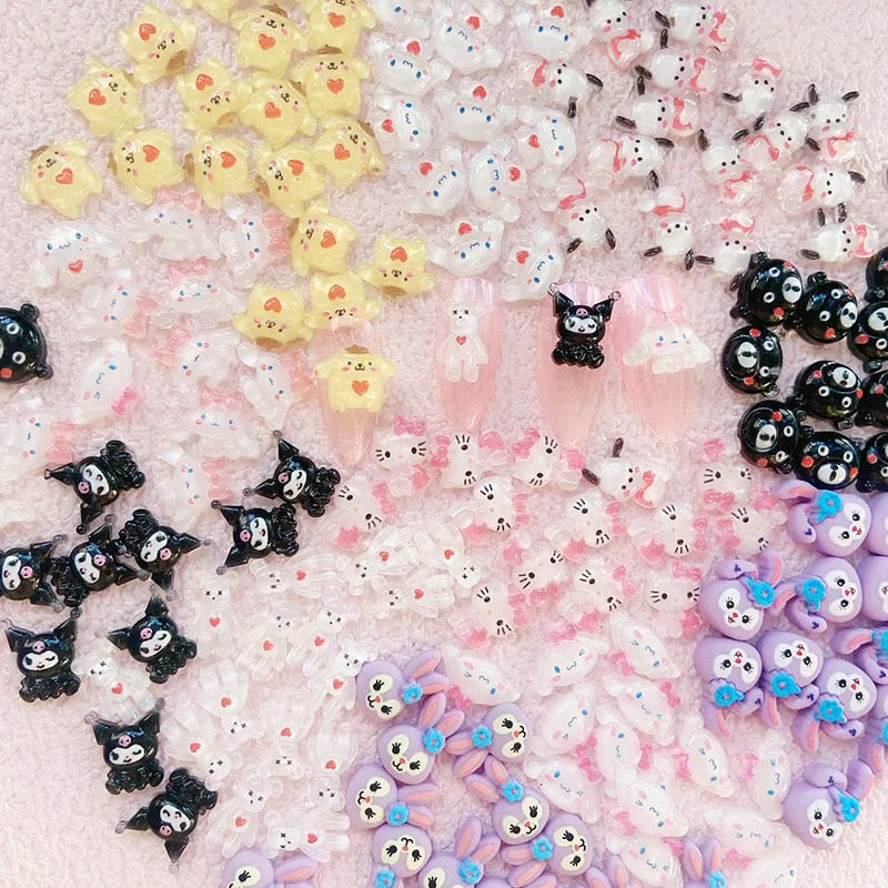 20Pcs Sanrio Hello Kitty False Nail Patches Kuromi Anime MyMelody DIY Parts Jewelry Accessories Sweet Style Cartoon Toys Gift