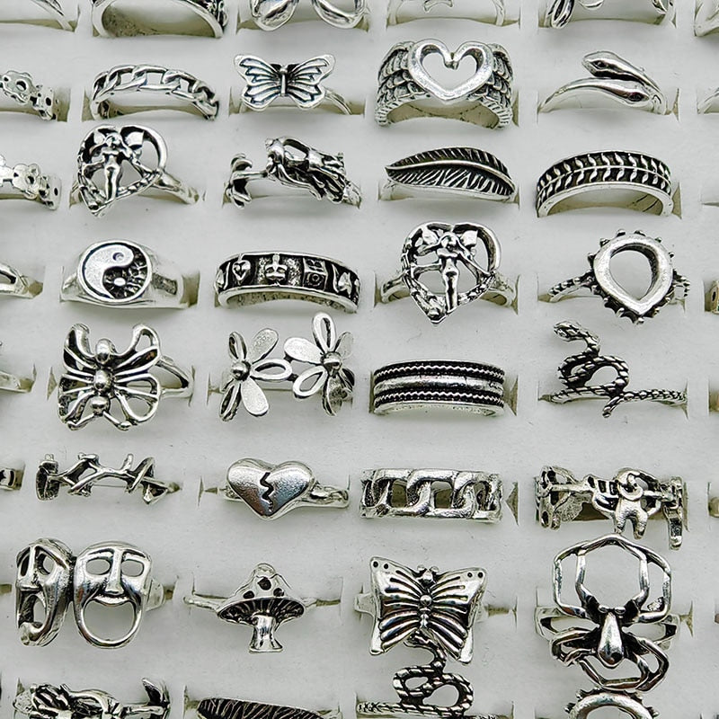 30pcs/Lot Factory Wholesale Alloy Finger Rings For Women HOT New Big Flower Cutout Skull Spider Animal Leaf Love Snake Jewelry