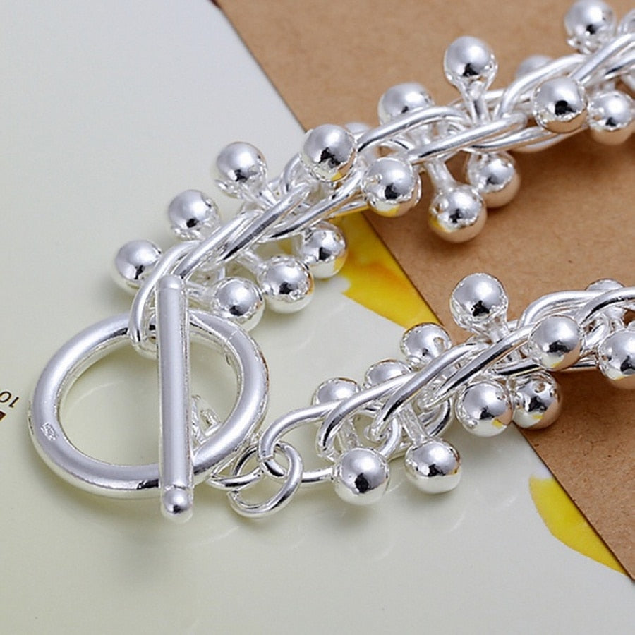 925 silver Color Bracelets charm solid chain beads fashion beautiful top quality women wedding Jewelry free shipping