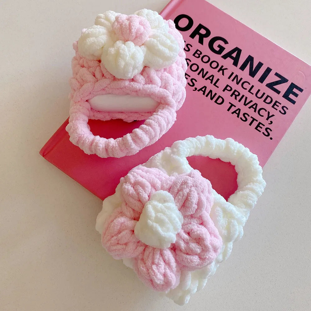 Cute Pink Knitted Flower Handbag Earphone Case For apple AirPod Pro 2 Headphone Cover Flowers Package Bag For AirPods 3 1 Bags