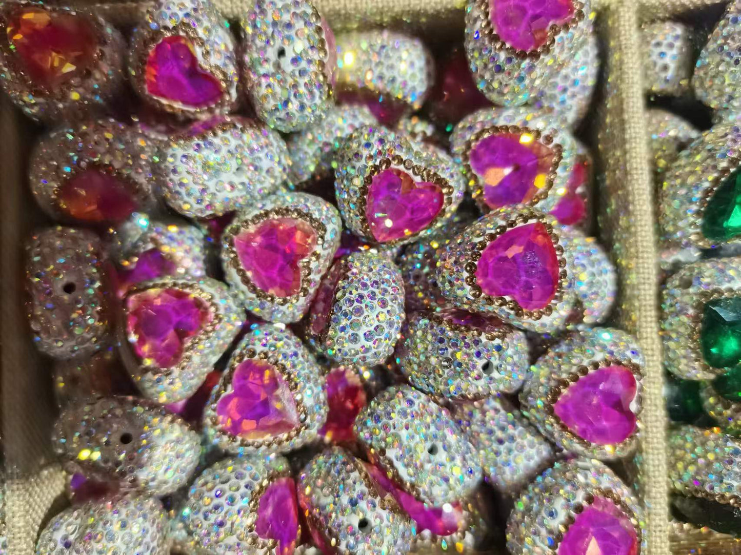 5PCs Glitter Heart Shape Beads Multicolor Pendant DIY Jewelry Necklace Bracelets Metal Charms Pendants Jewelry