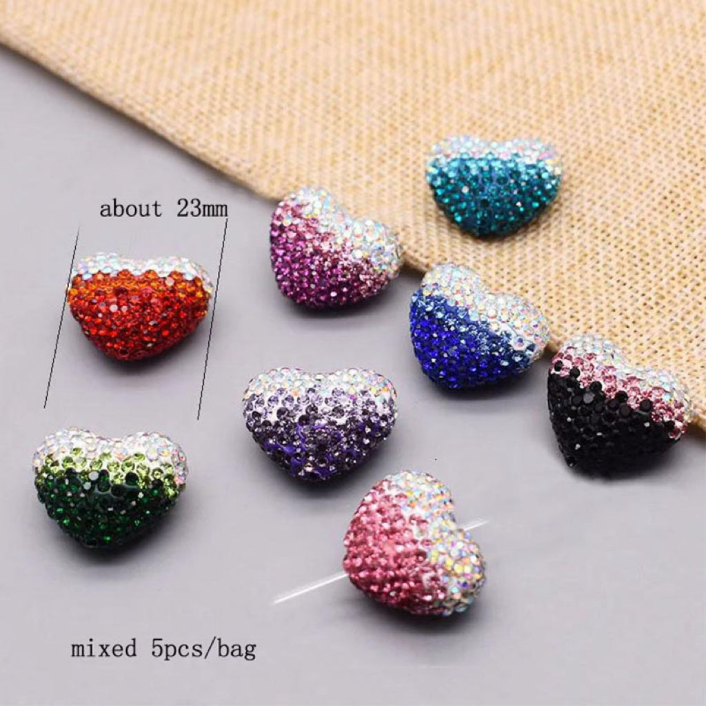 5PCs Glitter Heart Shape Charms Multicolor Pendant DIY Jewelry Necklace Bracelets Metal Pendants Jewelry 23mm