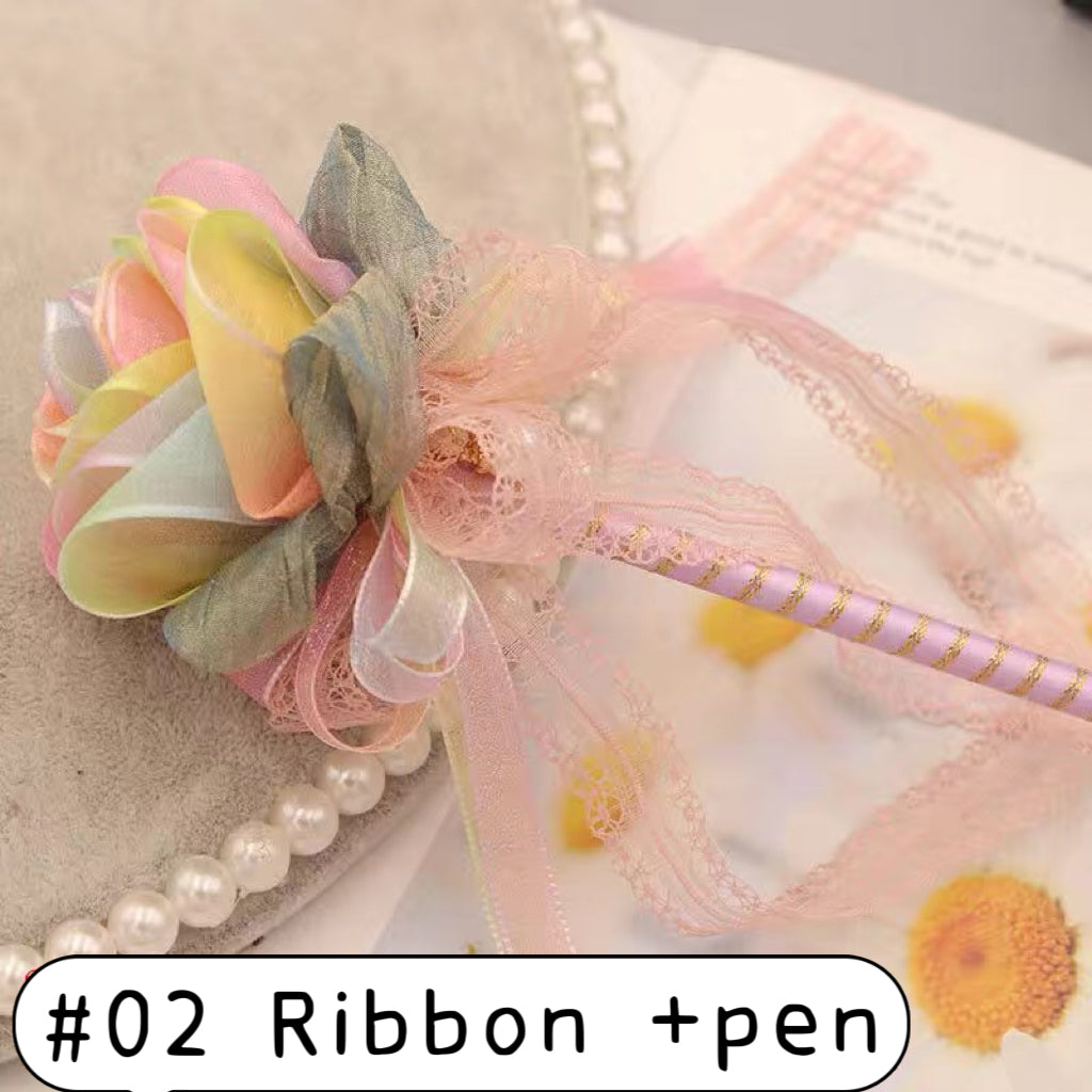 Colorful chiffon ribbon yard DIY pen rose flower kits handcraft birthday gift for teacher and friends