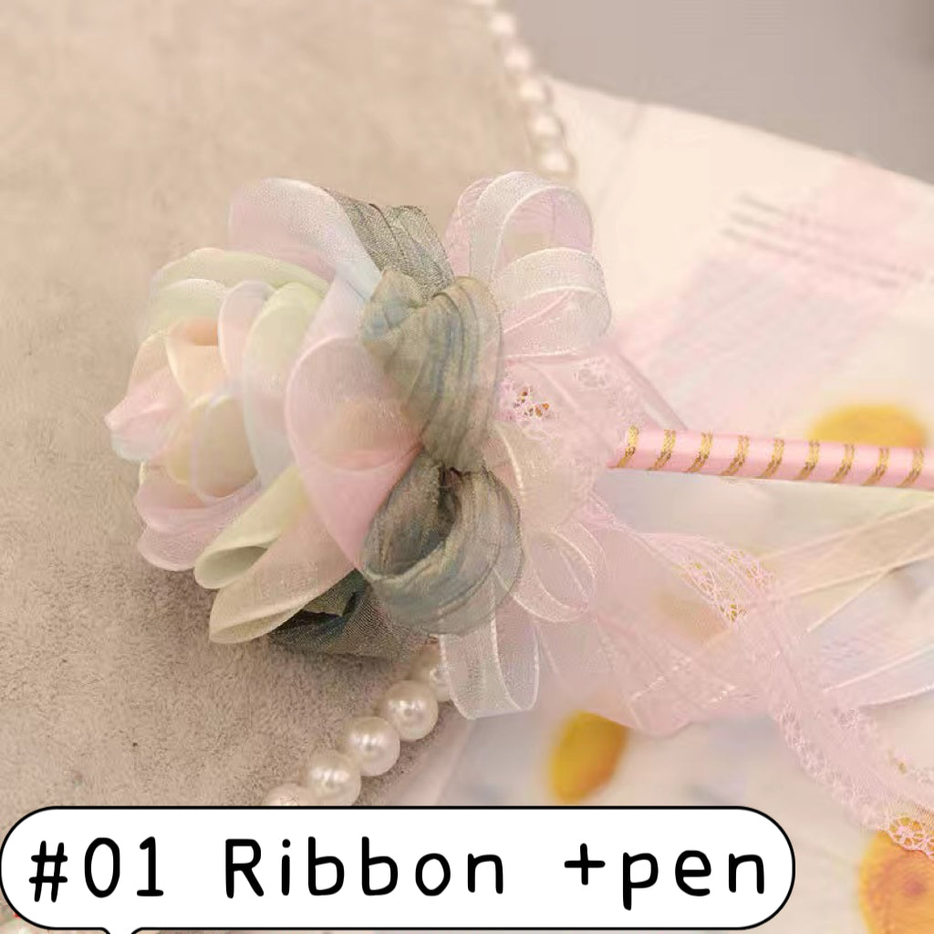 Colorful chiffon ribbon yard DIY pen rose flower kits handcraft birthday gift for teacher and friends