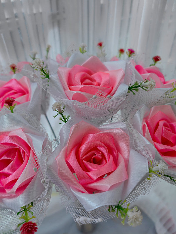 Buatan tangan diy custom pita double layer bunga mawar merah 33pcs produk akhir untuk hadiah pacar ulang tahun