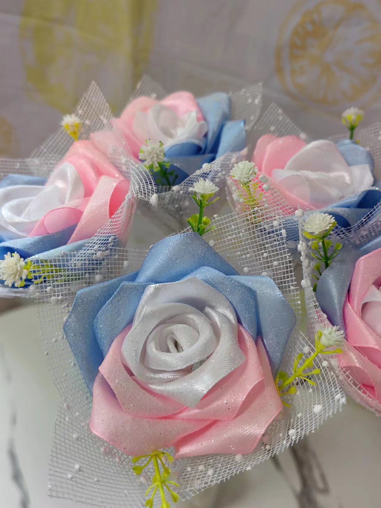 Hecho a mano diy cinta personalizada doble capa flor rosa roja 33 piezas productos de acabado para regalo de cumpleaños novia