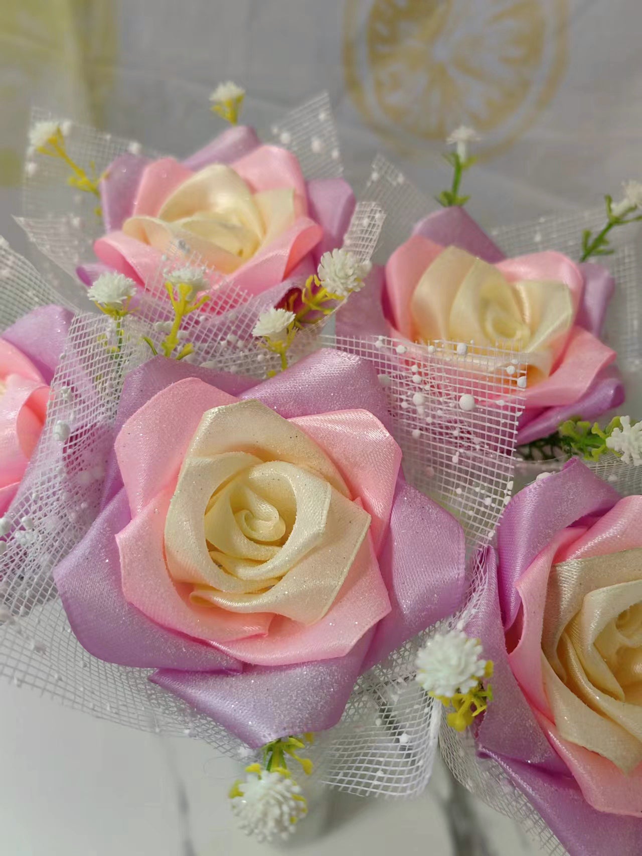 Wholesales handmade finished ribbon rose flowers for gift