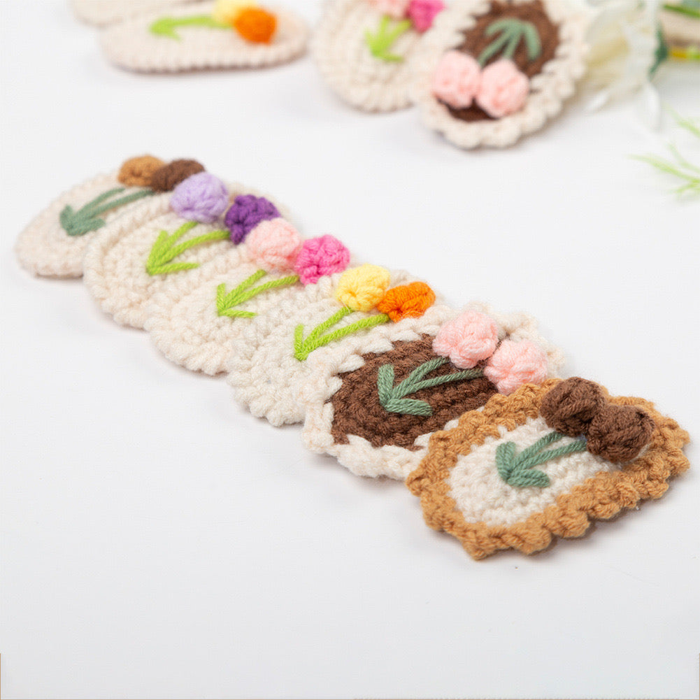 Handwoven Crochet 6pcs Tulip Flower Knitted Hair Clips Hairpins Kids Colorful Fashion Cute Girls Hair Accessories