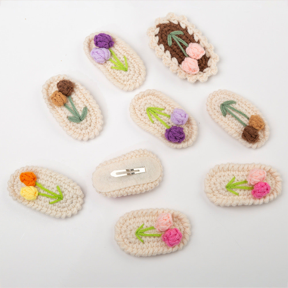 Handwoven Crochet 6pcs Tulip Flower Knitted Hair Clips Hairpins Kids Colorful Fashion Cute Girls Hair Accessories