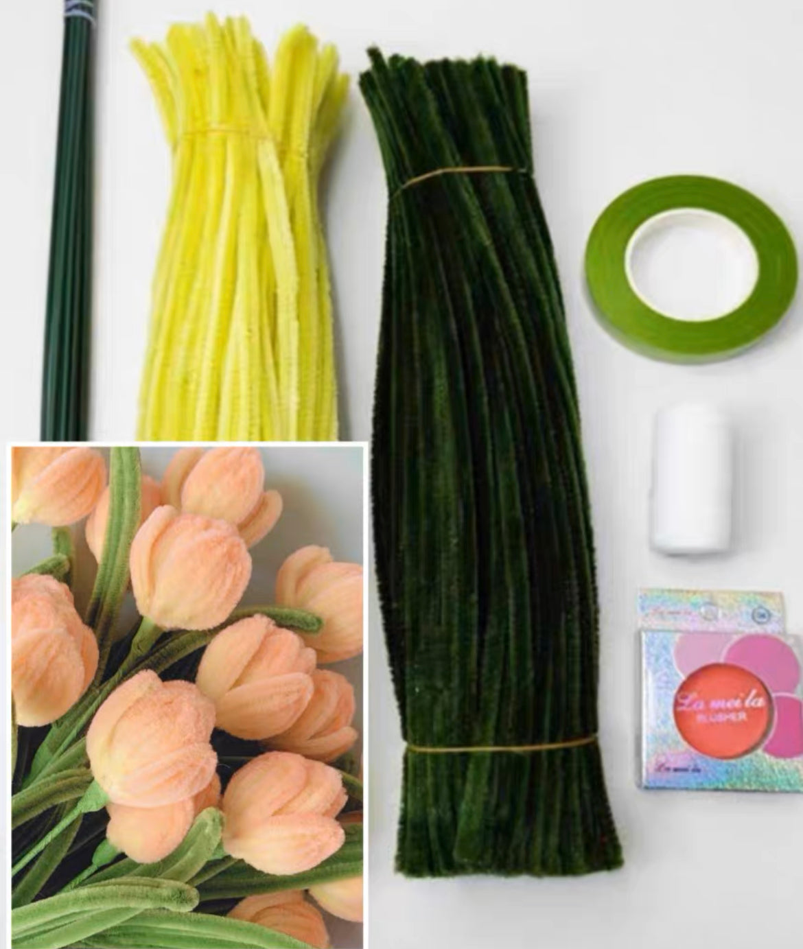 Limpiador de pipa de materia prima DIY para regalo de cumpleaños de flores de tulipanes