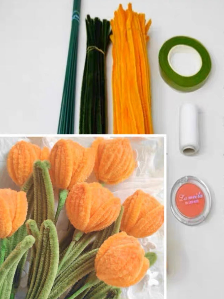 Limpiador de pipa de materia prima DIY para regalo de cumpleaños de flores de tulipanes