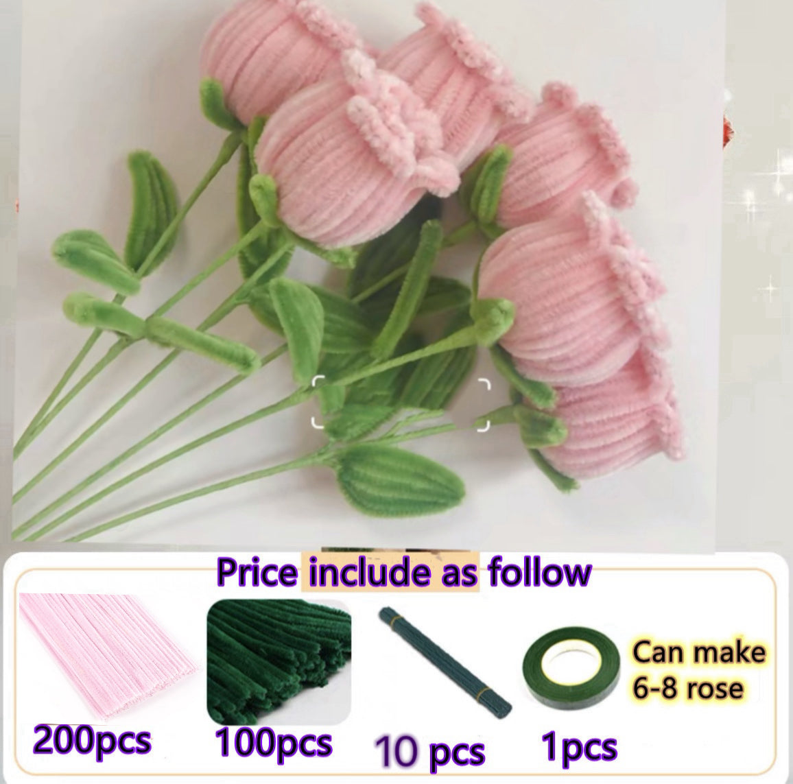 DIY raw material pipe cleaner fuzzy wire whole sets flowers birthday gift home craft flowers handcraft