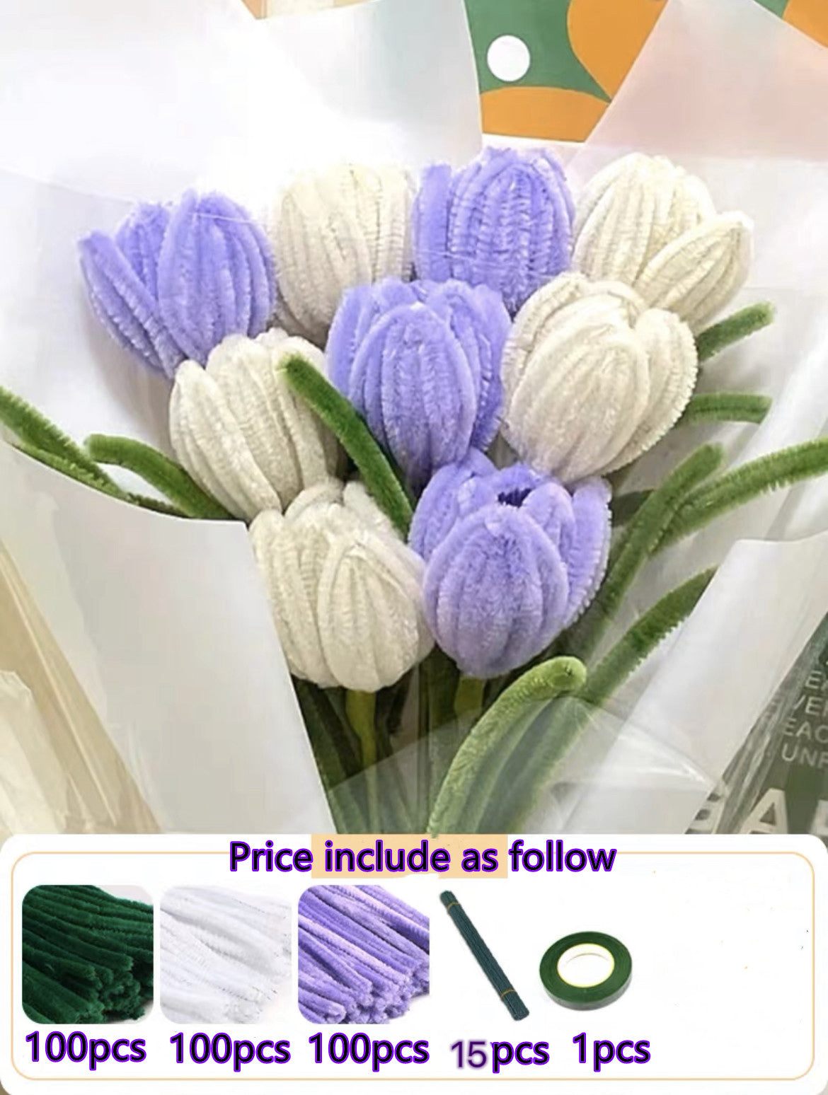 DIY raw material pipe cleaner fuzzy wire whole sets flowers birthday gift home craft flowers handcraft