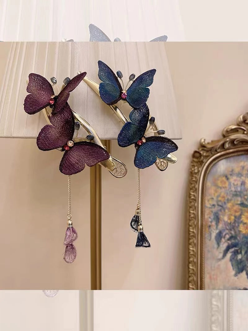 Joyería hecha a mano diy elegante tela de color azul clip de pelo de mariposa amiga regalo de cumpleaños personalizado