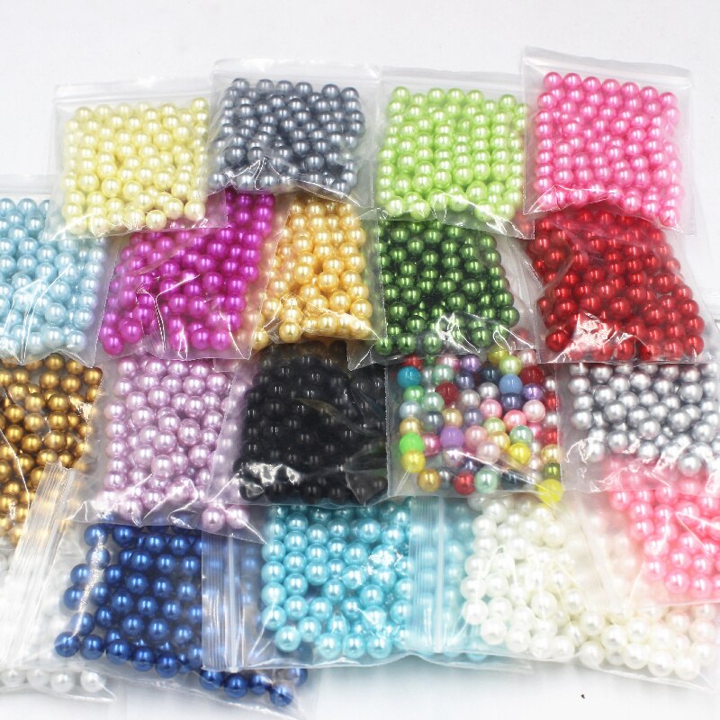 Cuentas redondas de perlas de imitación de resina UV de 3/4/6/8/10mm, cuentas sueltas sin agujeros, joyería artesanal para hacer collares